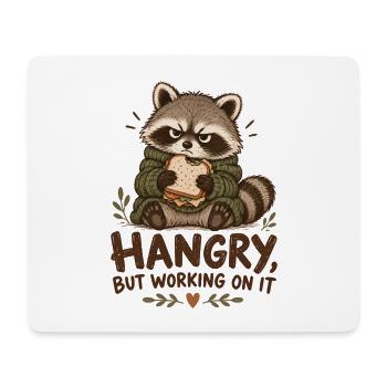 Hangry Waschbär mit Sandwich - Mousepad (Querformat) - Weiß - Vorne