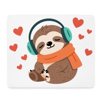 Kuschel-Sloth mit Kopfhörer - Mousepad (Querformat) - Weiß - Vorne