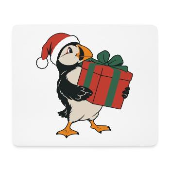 Weihnachts-Papageitaucher mit einem Geschenk - Mousepad (Querformat) - Weiß - Vorne