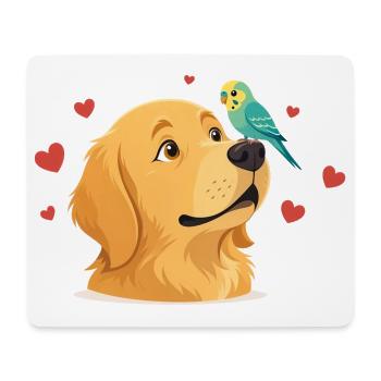 Herzfreund Hund und Papagei - Mousepad (Querformat) - Weiß - Vorne