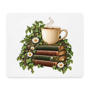 Bücherduft und Kaffeetasse - Mousepad (Querformat) - Weiß - Vorne