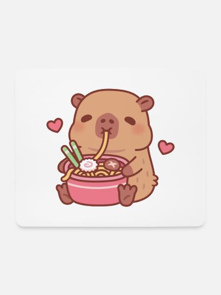 Süßer Capybara liebt es, japanische Ramen-Nudeln zu schlürfen - Mousepad (Querformat) - Weiß