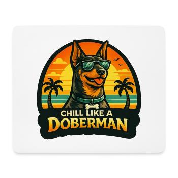 Dobermann mit Sonnenbrille am Strand im Retrolook - Mousepad (Querformat) - Weiß - Vorne