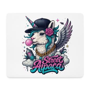 Street Alpaca mit Horn, Flügeln und Kaugummi - Mousepad (Querformat) - Weiß - Vorne