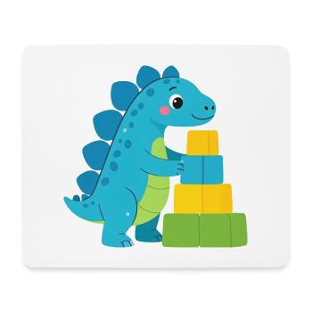 Blauer Comic Dinosaurier Bauklötze Kinder T-Shirt - Mousepad (Querformat) - Weiß - Vorne