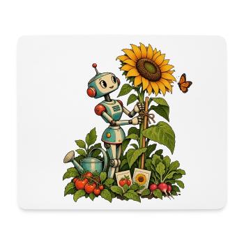 Gartenroboter mit Sonnenblume und Gemüse - Mousepad (Querformat) - Weiß - Vorne