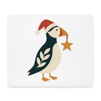 Weihnachtspuffin mit Weihnachtsstern - Mousepad (Querformat) - Weiß - Vorne