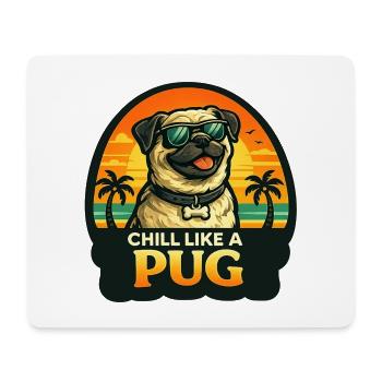 Mops mit Sonnenbrille und Palmen im Retrolook - Mousepad (Querformat) - Weiß - Vorne