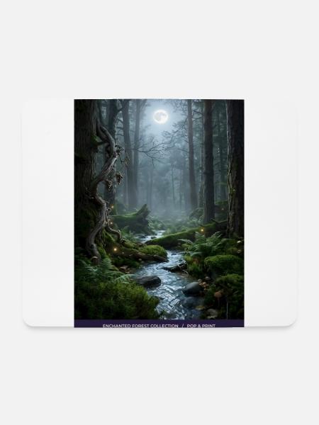 Mondnacht verzauberter Wald - Mousepad (Querformat) - Weiß