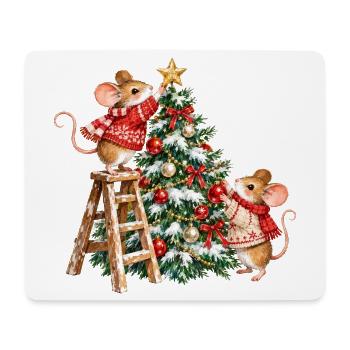 Mäuse schmücken den Weihnachtsbaum - Mousepad (Querformat) - Weiß - Vorne