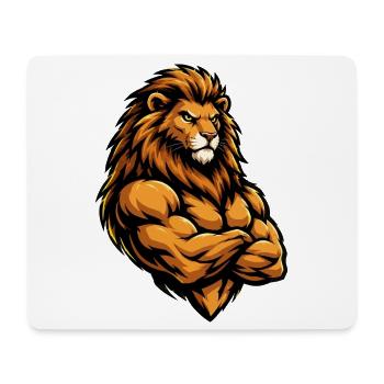 König der Stärke: Löwe mit Muskeln - Mousepad (Querformat) - Weiß - Vorne