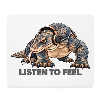 Komodowaran mit Kopfhörern – Hör auf Gefühl - Mousepad (Querformat) - Weiß - Vorne