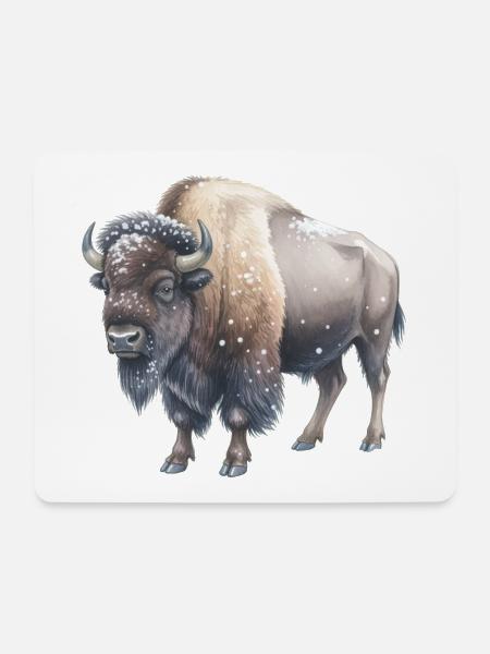 Europäische Bisons im Winter - Mousepad (Querformat) - Weiß