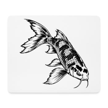 Koi Karpfen – Schwarz Weiß Fischgravur - Mousepad (Querformat) - Weiß - Vorne