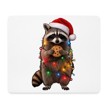 Süßer Weihnachtsmützen Waschbär mit Lichterkette - Mousepad (Querformat) - Weiß - Vorne
