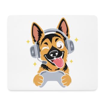 Gaming Deutscher Schäferhund mit Headset - Mousepad (Querformat) - Weiß - Vorne
