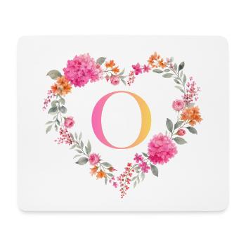 O Monogramm Blumen Herz personalisierbar - Mousepad (Querformat) - Weiß - Vorne