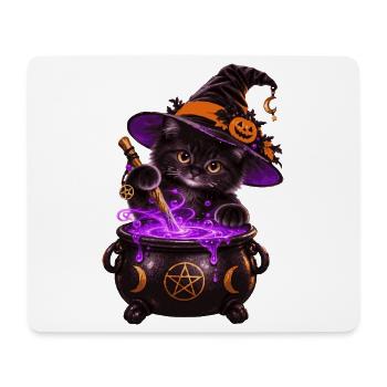 Süße Hexenkatze mit Zauberkessel – Halloween Katze - Mousepad (Querformat) - Weiß - Vorne