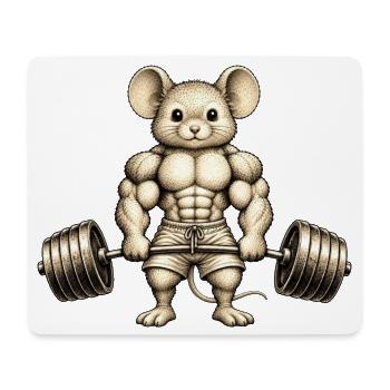 Maus Hantel Gewichtheber Sport Muskulös - Mousepad (Querformat) - Weiß - Vorne