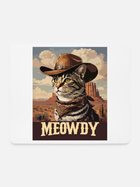 Western- und Wüsten-Meowdy Cowboy-Katze - Mousepad (Querformat) - Weiß