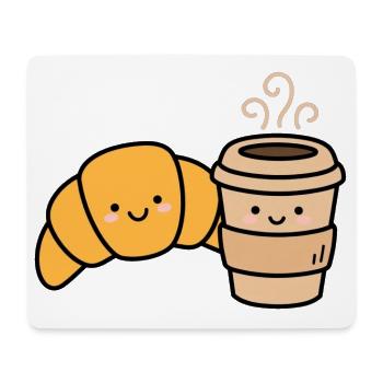 Kawaii Croissant Kaffee-Duo - Mousepad (Querformat) - Weiß - Vorne