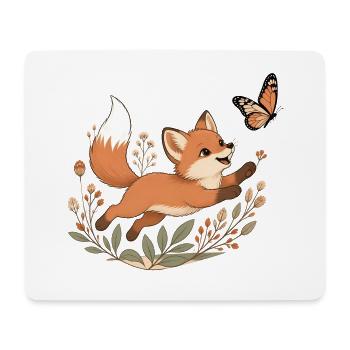 Boho Fuchs Welpe Schmetterling Line Art T-Shirt - Mousepad (Querformat) - Weiß - Vorne