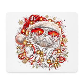 DJ Katze mit Weihnachtsmütze und Sonnenbrille - Mousepad (Querformat) - Weiß - Vorne