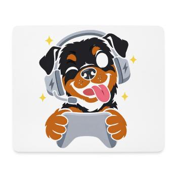 Gaming Rottweiler mit Headset und Controller - Mousepad (Querformat) - Weiß - Vorne