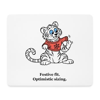 Christmas Tiger probiert einen optimistischen Pullover - Mousepad (Querformat) - Weiß - Vorne