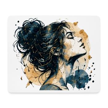 Frauenporträt in Blau und Gold – Aquarell - Mousepad (Querformat) - Weiß - Vorne