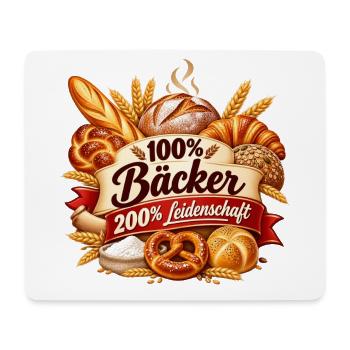 100% Bäcker – Leidenschaft pur - Mousepad (Querformat) - Weiß - Vorne