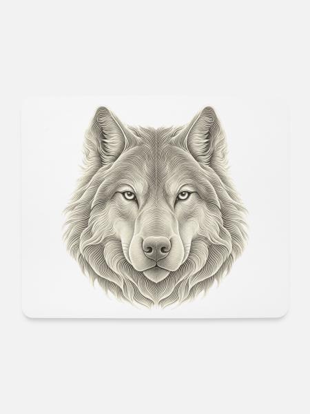 Wolf Konturlinien – 3D Line Art - Mousepad (Querformat) - Weiß