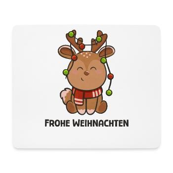 Rentier mit Lichterkette und Schal für Weihnachten - Mousepad (Querformat) - Weiß - Vorne