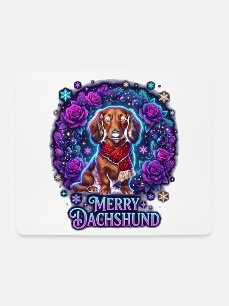 Winterdackel Rosenzauber - Mousepad (Querformat) - Weiß