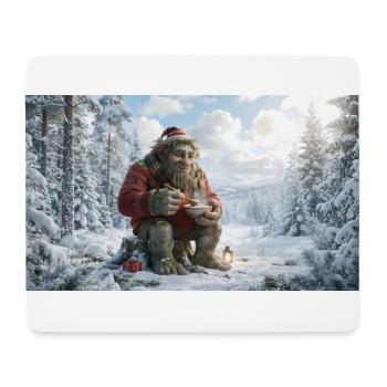 Winter Yeti am Feuer im Schneeland - Mousepad (Querformat) - Weiß - Vorne