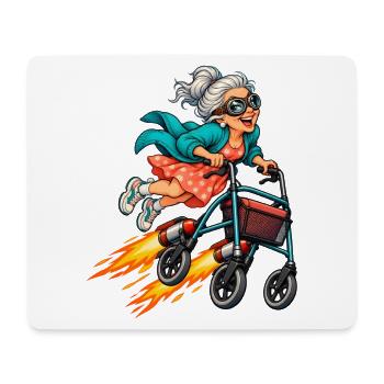 Lustige Oma mit Raketenrollator und Fliegerbrille - Mousepad (Querformat) - Weiß - Vorne