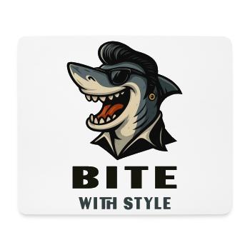 Cooler Hai im Rockabillylook mit Bite with Style - Mousepad (Querformat) - Weiß - Vorne