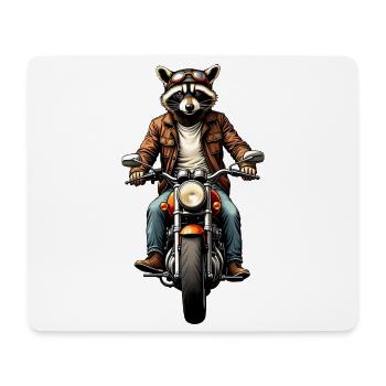 Waschbär auf Oldtimer-Motorrad, Gravur – ohne Text - Mousepad (Querformat) - Weiß - Vorne