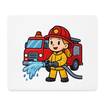Feuerwehrmädchen mit Löschfahrzeug - Mousepad (Querformat) - Weiß - Vorne