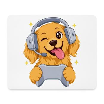 Gaming Golden Retriever mit Headset und Controller - Mousepad (Querformat) - Weiß - Vorne