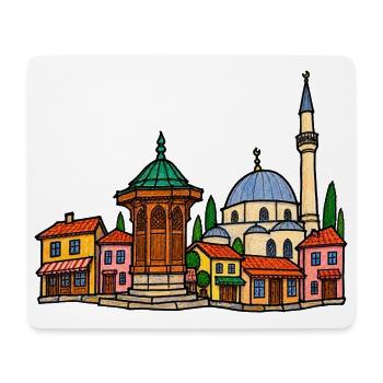 Sarajevo Skyline im bunten Wachsmalstil - Mousepad (Querformat) - Weiß - Vorne