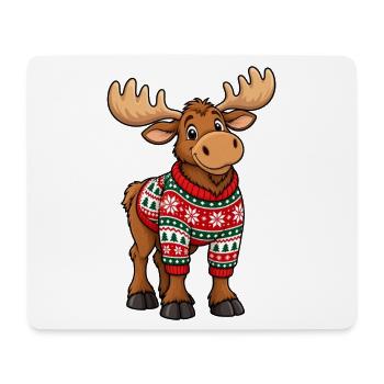Weihnachtselch mit Pullover – Lustiger Comic Elch - Mousepad (Querformat) - Weiß - Vorne