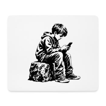 Monochromes Jugendportrait am Handy - Mousepad (Querformat) - Weiß - Vorne