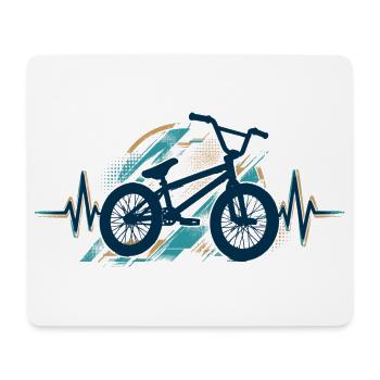 BMX Herzschlag EKG: Minimalistisches Silhouette - Mousepad (Querformat) - Weiß - Vorne