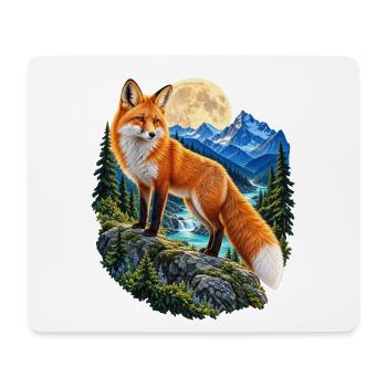 Fuchs Vollmond Wald Berge Tiermotiv für Füchse - Mousepad (Querformat) - Weiß - Vorne