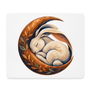 Schlafendes Kaninchen in einem Mondsichel - Mousepad (Querformat) - Weiß - Vorne