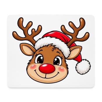 Niedlicher Weihnachtselch mit Weihnachtsmütze - Mousepad (Querformat) - Weiß - Vorne