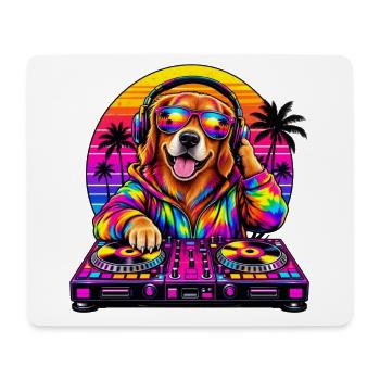 Neon-DJ-Hund in Sunset Palms - Mousepad (Querformat) - Weiß - Vorne