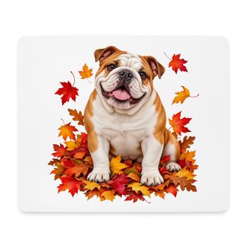 Herbstbulldog auf Laubteppich - Mousepad (Querformat) - Weiß - Vorne