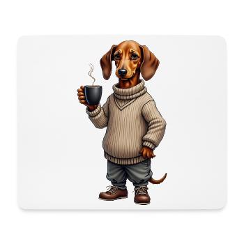 Müder Dackel mit Kaffeebecher – Gravur ohne Text - Mousepad (Querformat) - Weiß - Vorne